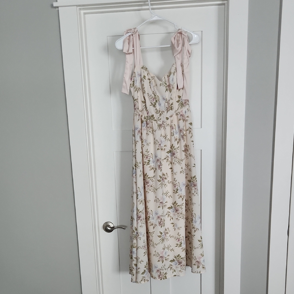 Floral Corset Top Midi Dress in Cream and Pink